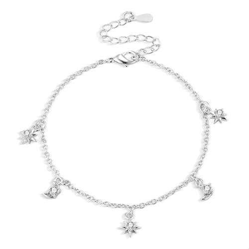 Image of ASH'S CHOICE 925 Sterling Silver Bracelet for Women, Hypoallergenic Adjustable Charm with Stars Moon Zircon Sparkle Silver Sterling Bracelets for Ladies Mom Jewelry Gifts