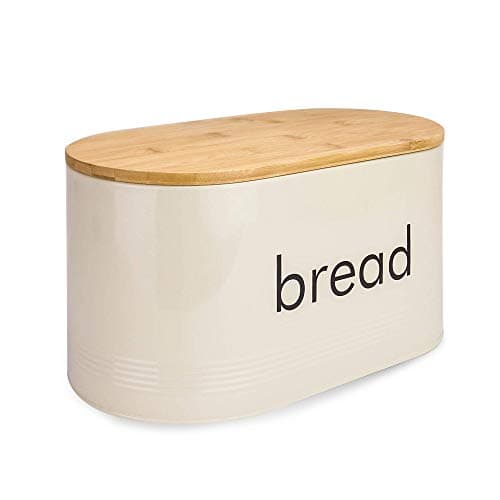 Image of Maison & White Vintage Pastel Bread Bin | Cream | Rectangular | 21 cm (L) x 35 cm (W) x 10 cm (H) | Includes Bamboo Bread Cutting Board Lid