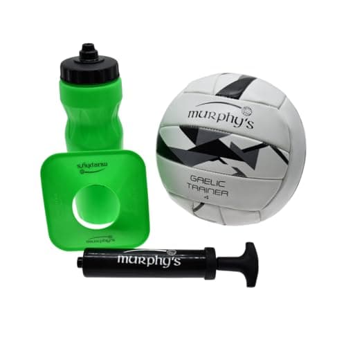 Image of Murphy's Gaelic Football Trainer Set, Size 4 Ball, Kicking Tee, Water Bottle, Pump and Mesh Bag, Gaelic Training Equipment Gift, Green/White/Black