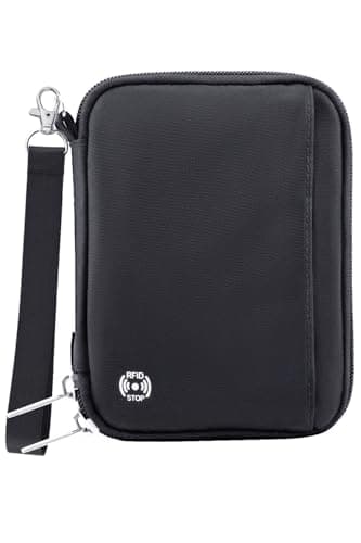Image of WALNEW Passport Holder for Travel - RFID Blocking Travel Wallet Essentials Organizer with Card Slots & Zipper Pocket (Women/Men), Black