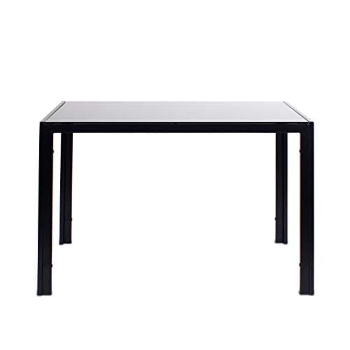 Image of Jooli H Glass Dining Table, 120cm Kitchen Table with Tempered Glass Top and Metal Frame for Dining Room Meeting Room, Black