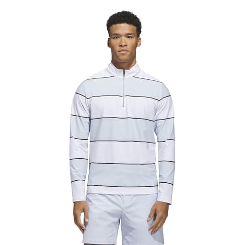 Image of adidas Mens Ultimate365 Rugby Stripe Quarter-Zip, White, Crystal Sky, Large