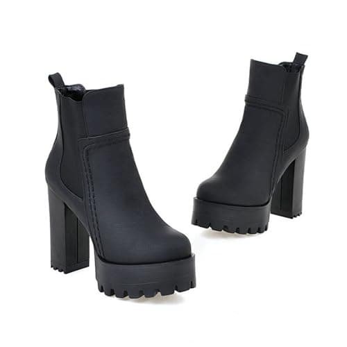 Image of ENWIND Women's High Heeled Chelsea Ankle Boots Platform Fall Boots Chunky Block Heel Elastic Side Booties,Black,4 UK