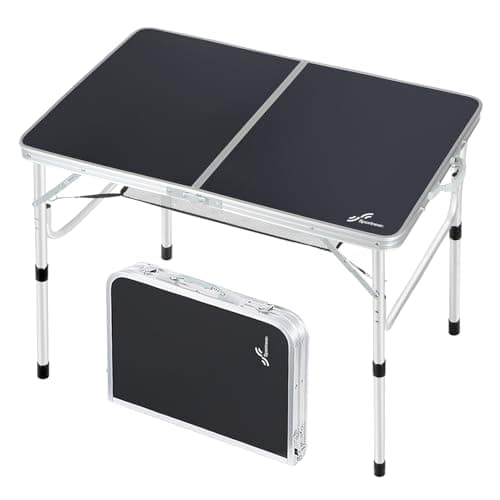 Image of Sportneer Folding Camping Table 90 x 60 cm, Large Height Adjustable Camping Table, 2 Height Settings Camp Table with Mesh Shelf for Picnic, BBQ, Garden, Outdoor Cooking