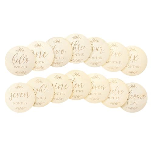 Image of 7 Pcs Wooden Baby Milestone Cards Baby Months Signs, Double Sided Milestone Baby Cards, 10cm Round Month Baby Milestone Signs for New Parents Gift Set Newborn Infants 0-12 Months Growth Recording