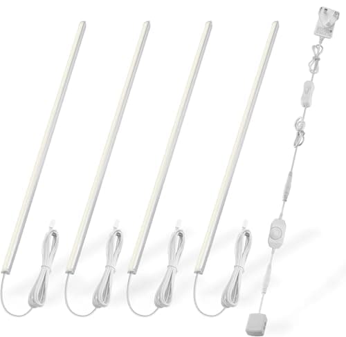 Image of Cefrank Dimmable Under Cupboard Lighting Kit - 4pcs 30cm V-Shape Ultra Slim LED Light Bars for Showcase Shelf Low Profile Seamless Illumination - 1200lm, 12W - Warm White 3000K - UK Plug