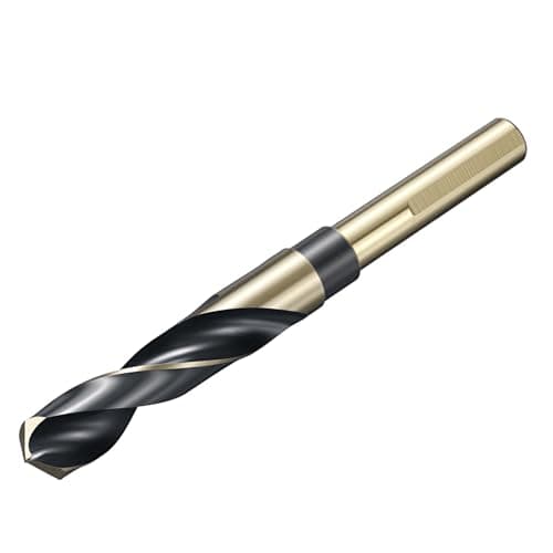 Image of sourcing map 16.3mm (41/64") Drill Bit 1/2" Reduced 3-Flat Shank 4241 High-Speed Steel Bits Black and Gold Finish 118°Drill for Light-duty Machining Acrylic Plastic Wood Soft Metal