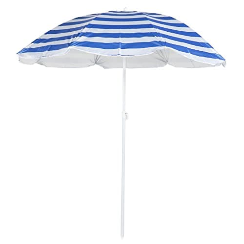 Image of Unibos 1.7m Garden Beach Patio Tilting Tilt Umbrella Parasol Sun Shade Protection UPF40 Blue-White Strip