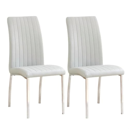 Image of Homullel Faux Leather Dining Chairs Set of 2, Modern Upholstered Kitchen Chairs with Sturdy Chrome Metal Legs, Padded Seats for Dining Room, Kitchen, Living Room, Commercial Use (Foggy Grey)