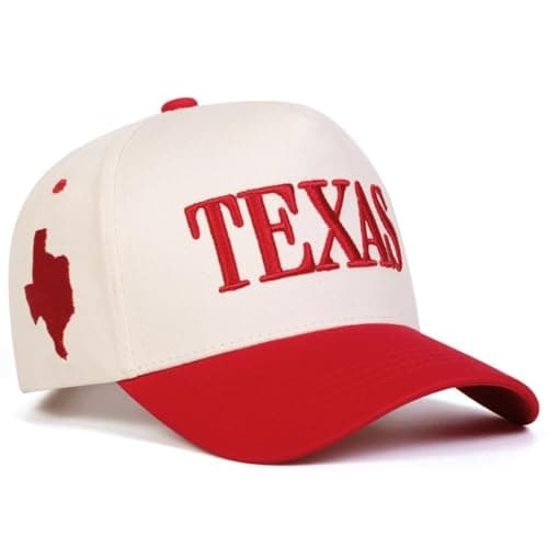 Image of Doniya Fitness Texas Baseball Cap, Embroidered Letter Design, Adjustable Casual Sports Hat, (UK, Alpha, One Size, Red)