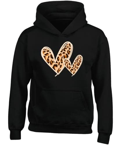 Image of Hippowarehouse Brown Leopard Print Hearts Wild Animal Safari Chic kids children's unisex Hoodie hooded top kids children's unisex Hoodie hooded top 9-11 years