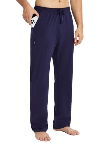 Image of baleaf Mens Tracksuit Bottom Sweatpants with Zipper Pockets Elasticated Waisted Joggers Cotton Pants Navy Blue S