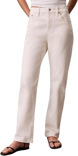 Image of Calvin Klein Women's High Rise Straight Chalk White LV047F712G Jeans, White, 32W / 32L