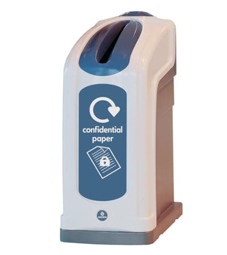 Image of Glasdon Nexus 50 Secure Lockable Confidential Waste Bin (Grey, Blue Sticker) – 50-Litre Private Document Bin – Slim Design with Keyed Lock – Confidential Paper Office Recycling