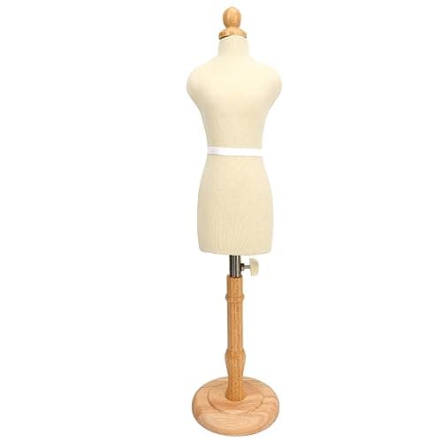 Image of PenRux Dress Form, Mini Doll Model Mannequin, Beechwood, Canvas, Height Adjustable, Round Wood Base, Clothing Display, Sewing, Photographing