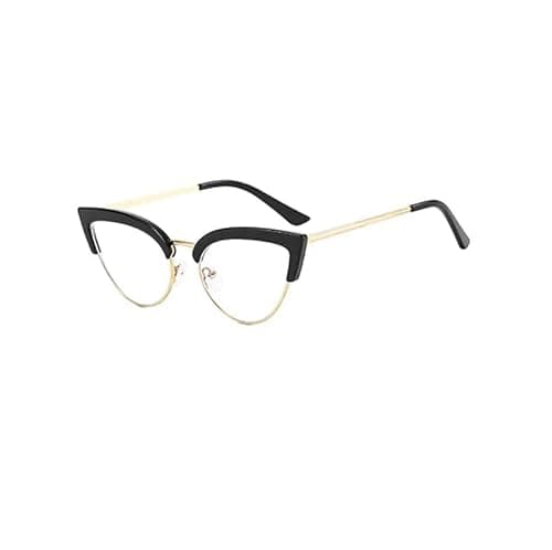 Image of TECH-LINE-DIRECT Popular Cat Eye Designer Women Glasses Frames Vintage Classical Half Frame Eyeglasses Black/Black+ Clear/Clear (Black Frame + Clear Lens)