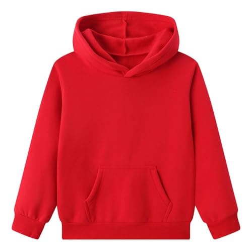 Image of Smazero Boys Girls Plain Red Hoodie Kids Pullover Sweatshirt Soft Fleece Lined Hooded Jumper Long Sleeve Casual Warm School PE Top for Children Age 12-13 Years