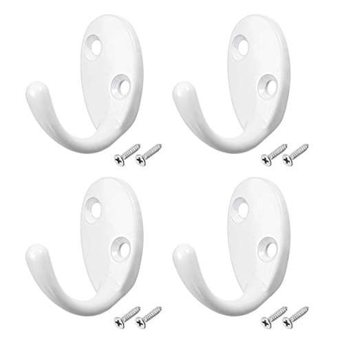 Image of sourcing map 4 Pcs Wall Mounted Hook Robe Hooks Single Coat Hanger Hanging, Zinc Alloy, White