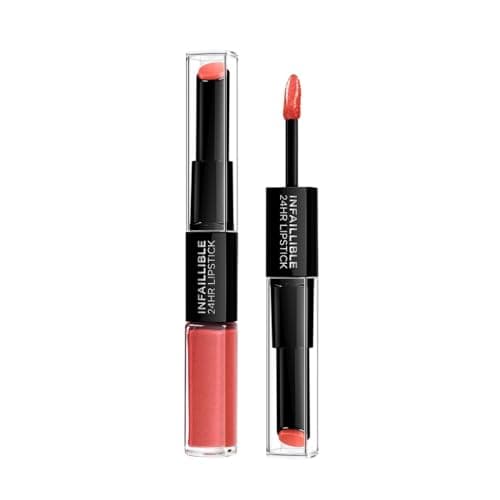 Image of L'Oreal Paris Lipstick, Infallible 2 Step 24hr Lip Color with Hyaluronic Gel Colour Booster Balm for Vivid High Shine Colour, Transfer-Free Opaque Finish Lasting up to 24 Hours, 404 Corail Constant