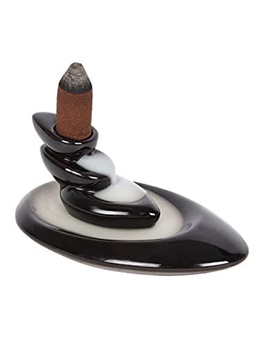 Image of Black Resin Small Pebbles Backflow Incense Burner - 5cm x 11cm (1 Pc.) - Unique & Eye-Catching Design - Enhance Relaxation & Meditation - Ideal for Artistic Home Decor