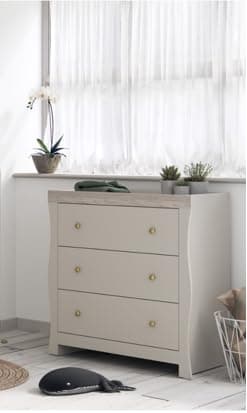 Image of Little Acorns Celeste Dresser with Baby Changing Surround and Deep Drawers, Cashmere Grey Ash