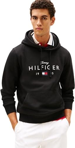 Image of Tommy Hilfiger Men BRAND LOVE BIG HILFIGER HOODIE MW0MW41427 Pullover Hoodie, BLACK, M