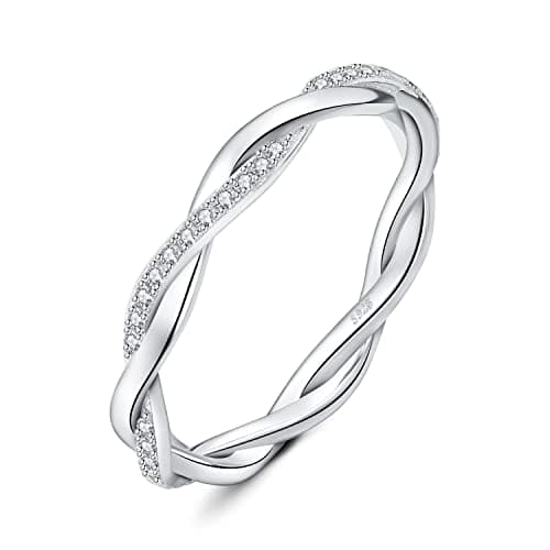 Image of JewelryPalace Love Rope Infinity Cubic Zirconia Wedding Band for Women, Twisted 14K White Gold 925 Sterling Silver Promise Ring for Her, Wave Simulated Diamond Anniversary Stackable Rings L