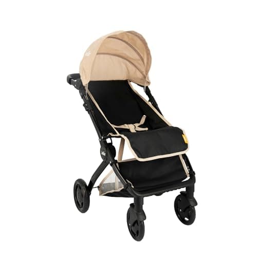 Image of Joie Junior Pact Dolls Pram | Stone & Black Childrens Toy Pram, Compact Fold-Over Design with Carry Handle dolls Pushchair, Adjustable Handle Height, Soft Foam Grips, Under Seat Storage | 3+