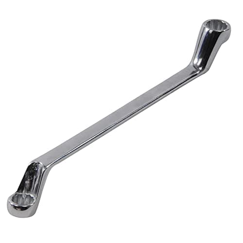 Image of Dapetz ® Offset Double Ring Spanner Metric Hex Swan Neck Deep Wrench Spanner Chrome Vanadium Steel, Matte Chrome-Plated 75-Degree Offset, 25mm x 28mm, 12-Point