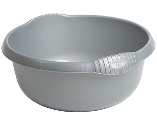 Image of 36cm Stylish Round Bowl With Integral Handle 10L Litre Washing Up Bowl High Gloss Finish Strong and Durable Plastic Perfect For Home, Kitchen and Sink Use and Easy To Maintain (Silver)
