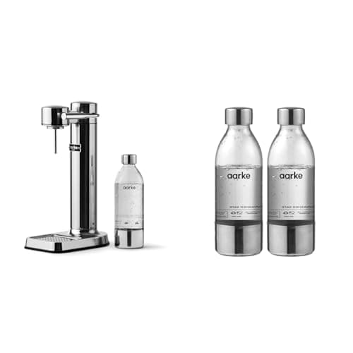 Image of Aarke Carbonator 3, Sparkling Water Maker with Water Bottle, Steel Finish & 2-pack Small PET Bottle for Sparkling Water Maker Carbonator 3, BPA free with Details in Steel, 450ml, AASPB1-STEEL