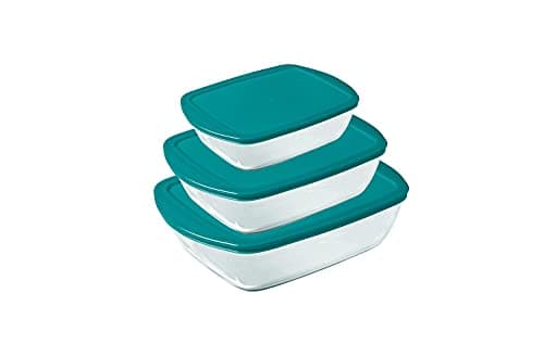 Image of Pyrex Cook&Store Set of 3 Rectangular Glass Food Storage Dishes with Lids (0.4L, 1.1L & 2.5L) - BPA Free