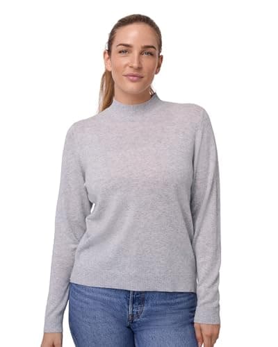 Image of DANISH ENDURANCE Merino Wool Jumper Cashmere Blend, Premium Knit Mock Neck Sweaters for Women, Luxurious Soft Light Grey Melange M