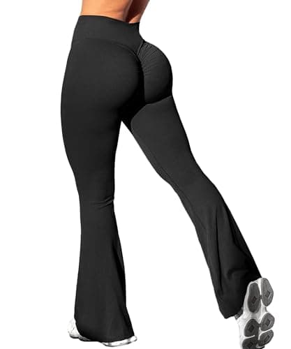 Image of Navneet Women Flared Leggings Flare Trousers High Waisted Ruched Bums Leggings Workout Legging Crossover Yoga Pants Black S