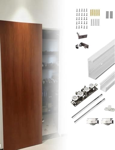Image of Trackless Sliding Door Hardware with Soft Close Mechanism for Concealed Mirror Bypassing Wardrobe Closet
