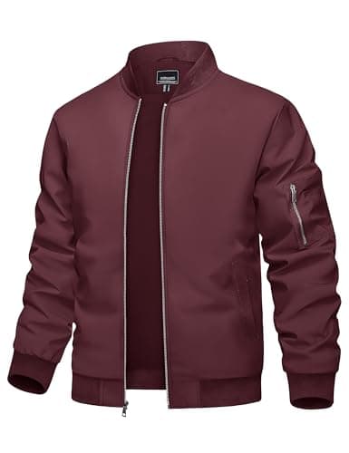 Image of TACVASEN Men's Jacket Zip Lightweight Bomber Jackets Sportwear Varsity Waterproof Windbreaker Spring Autumn Coat Wine Red XXL