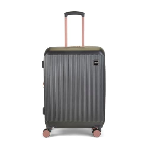 Image of Rock Aria Medium Hard Shell Suitcase in Charcoal with Rose Gold - A Sleek Statement with Gold Toned Accents - Telescopic Handle, Impact-Resistant Material & TSA Combination Lock - 67x47x32cm 61L