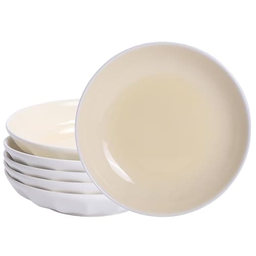 Image of QUANSHANGJU Set of 6 Dinner Plates 8 Inch, Yellow Porcelain Plates, Microwave Oven Dishwasher Safe Scratch Resistant