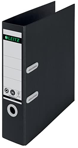 Image of Leitz 180° Lever Arch File, A4, 80mm spine width, 100% Recyclable, Eco Friendly, Premium Quality, Recycle Range, 10180095, Black