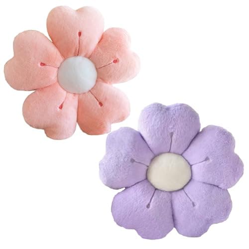 Image of Copbopwn 2Pcs Flower Pillow Cute Pillows 35cm Flower Cushion Floor Pillow Preppy Daisy Cushion Daisy Pillow,Floor Cushions Aesthetic Pillows Cute Cushions Home Bedroom Decor (purple+pink)