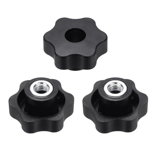 Image of sourcing map 3pcs Star Clamping Nuts M10 Female Thread 48mm 6-Point Plastic Head Iron Insert Through Hole Screw-in Threaded Knob Hand Tightening Clamping Handles, Black