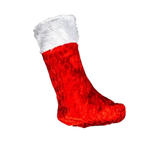 Image of SHATCHI Large Traditional Father Christmas Deluxe Santa Stocking Red Velvet Fluffy Plush Sack for Kids Gift Bags Xmas Holiday Hanging Decorations 20X48CM