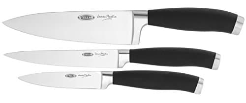 Image of Stellar James Martin Kitchen Knife Set Block Carbon Stainless Steel, Razor Sharp Blades, Anti-Slip Handles (Set of 3 Cook's Knives)