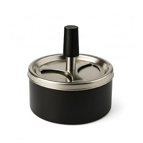 Image of OrionMart Stainless Steel Tabletop Cigarette Revolving Ashtray | Windproof and Odor Free Cool Ashtray | For Home and Outdoors (Black)
