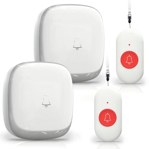 Image of Wireless Caregiver Pager, Elderly Alarm Call Button Personal Panic Button Alarm for Elderly/Home/Patient/Disabled/Nurse 500+ft UK Plug(2 Receivers 2 Call Buttons)
