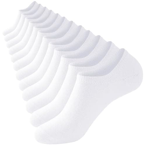 Image of Niofind No Show Trainer Socks Mens Womens Invisible Footies Men Ladies Low Cut Cotton Multipack Breathable Summer Casual Liner Ankle Socks with Non-Slip Silicone 6 Pairs 5-9 (White)