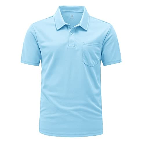 Image of Rdruko Mens Polo Shirts Smart Casual Short Sleeve Breathable Golf Shirt Wicking Quick Dry Work Top Shirts with Pocket Sky Blue XXL