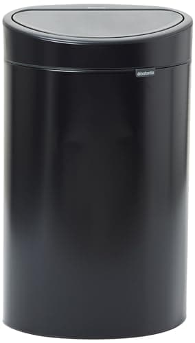 Image of Brabantia 40L Kitchen Touch Bin New (Matt Black) Removable Lid, Soft-Touch Open, Easy Clean Rubbish Waste Bin + Free Bin Bags