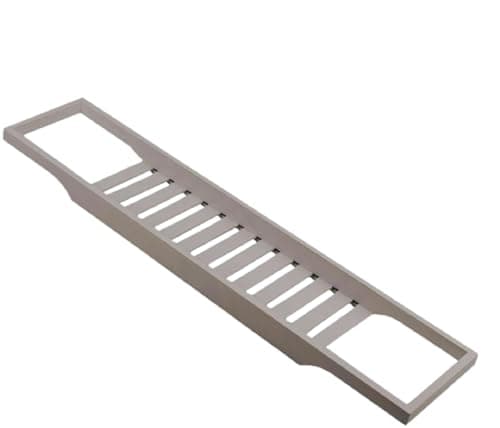 Image of Bath Tub Rack Premium 100% Natural Bamboo Bathroom Slim Caddy Bridge organizer Wooden tray Shelf Holder Relax days Perfect Book Wine Glass Phone Spa Natural White & Grey Rack (Grey)