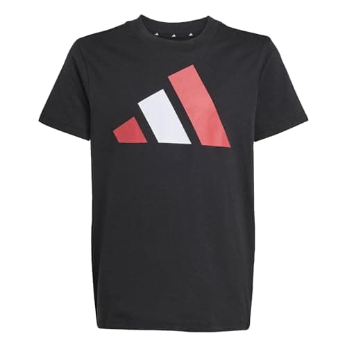 Image of adidas Unisex Kids Essentials Big Logo T-Shirt, Black/Pure Ruby/White, 11-12 Years
